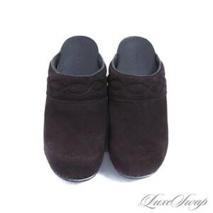 Lands End Chocolate Brown Suede Rubber Sole Mules/Clogs. Size 8.